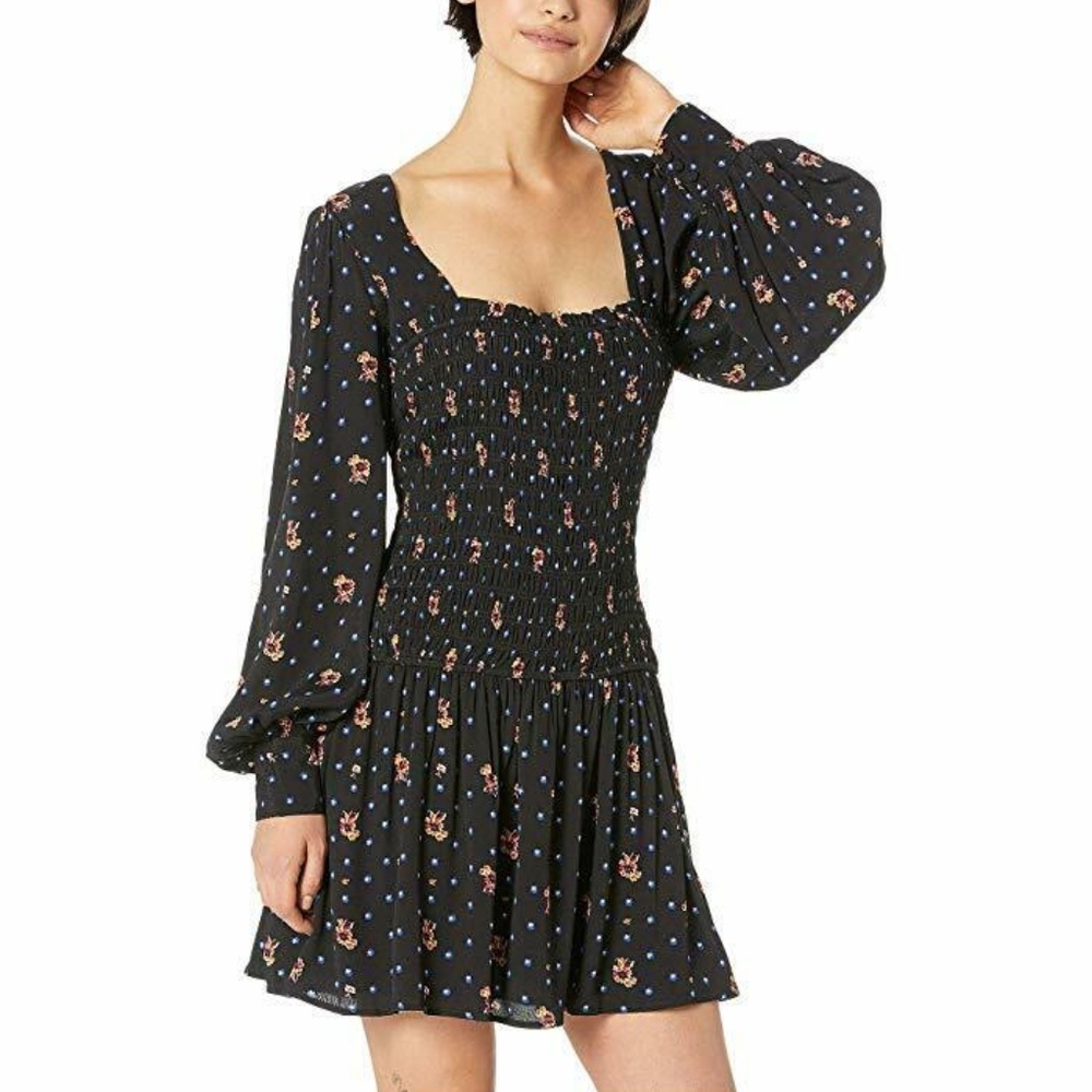 Free People Printed Smocked Mini Dress